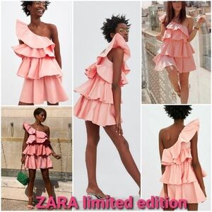 Zara Limited edition ruffled assymetrical dress size medium NWT